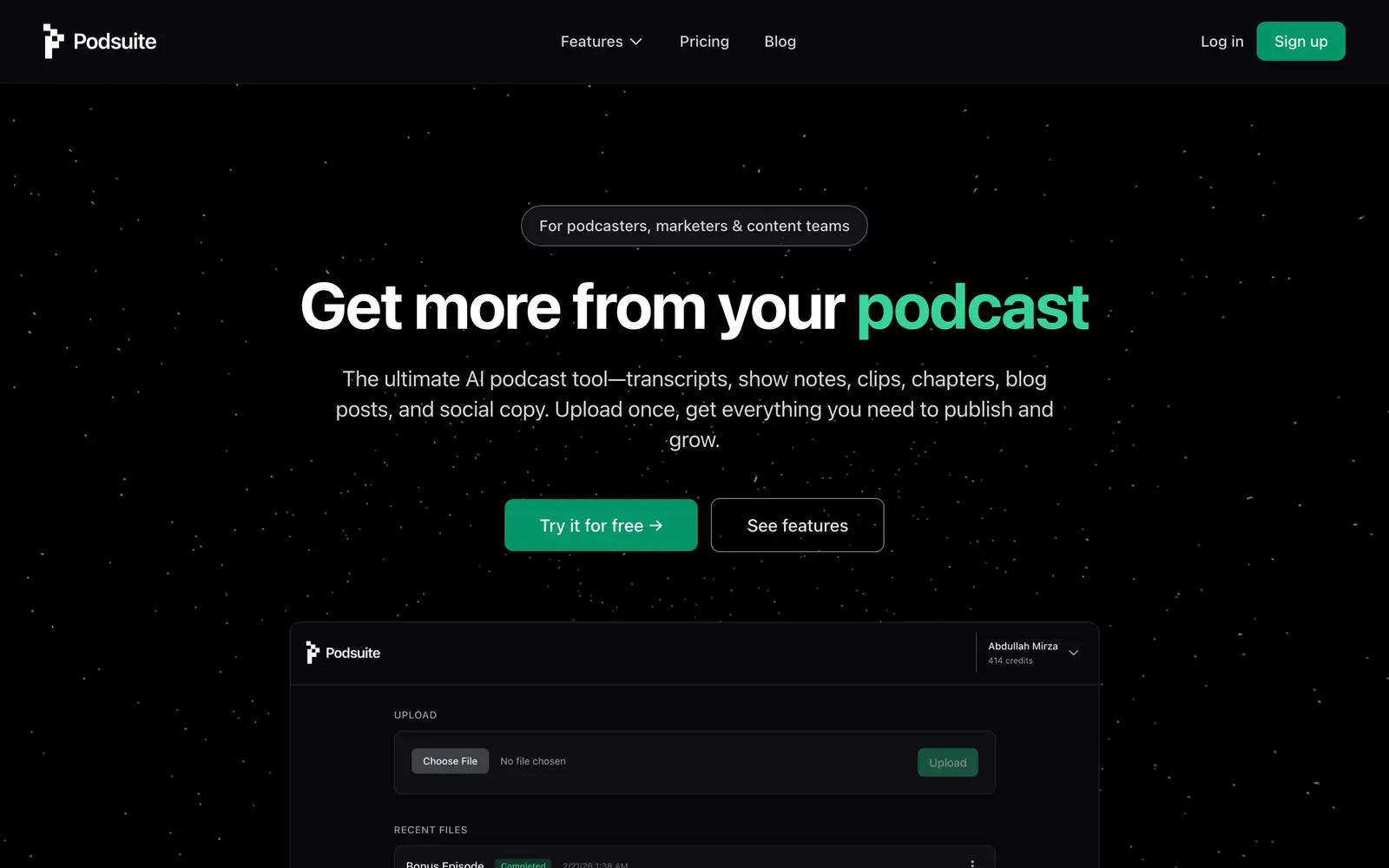 Screenshot of the Podsuite website