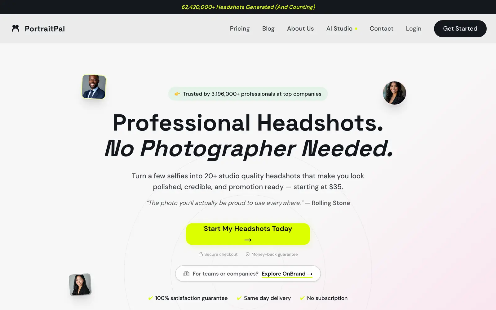 Screenshot of the PortraitPal website