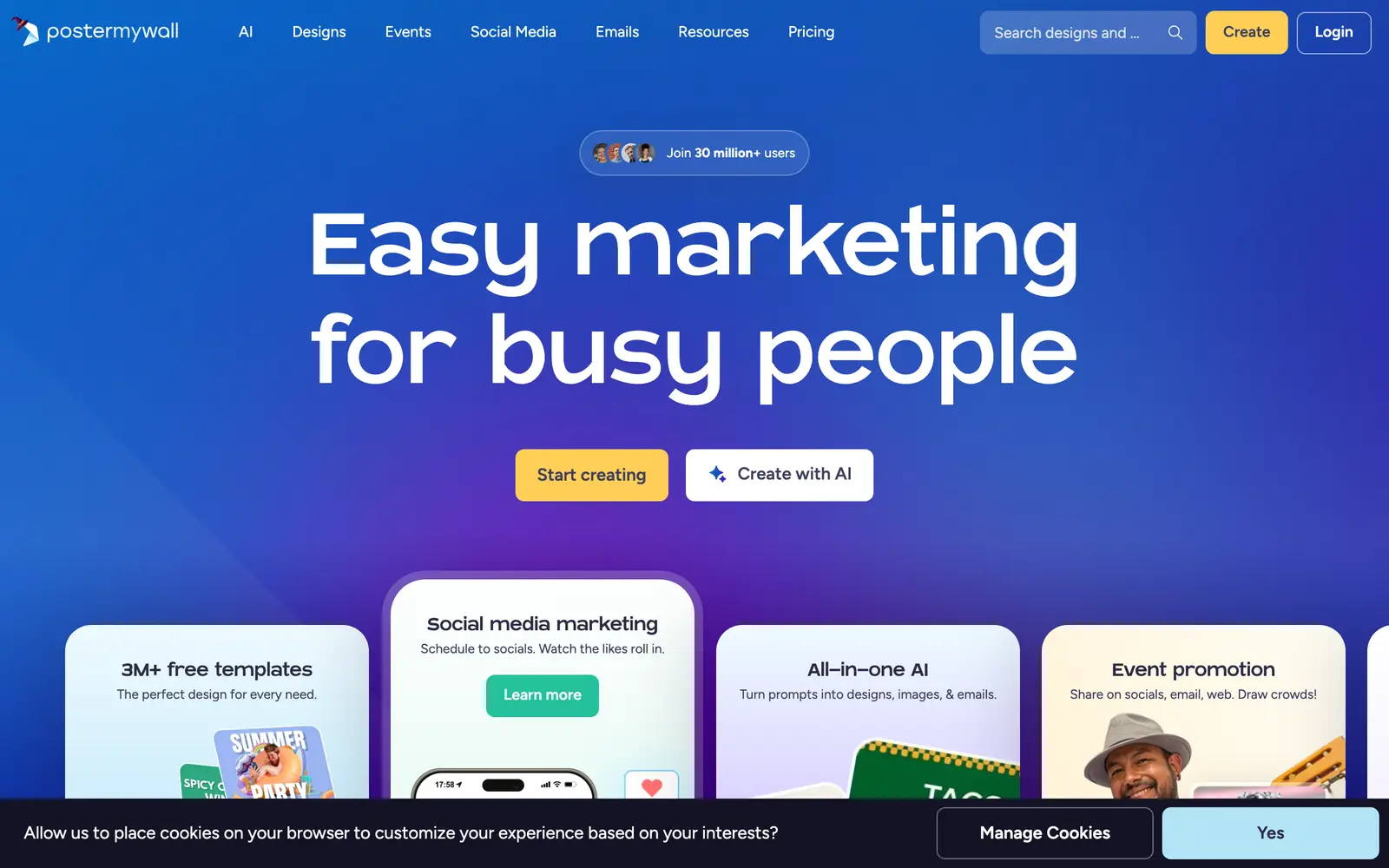 Screenshot of the PosterMyWall website