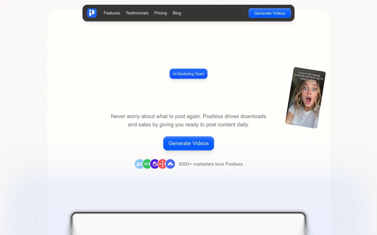Screenshot of the Postless website