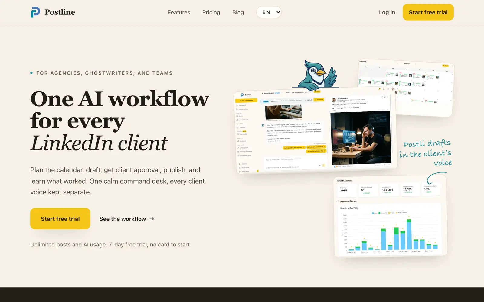 Screenshot of the Postline.ai website