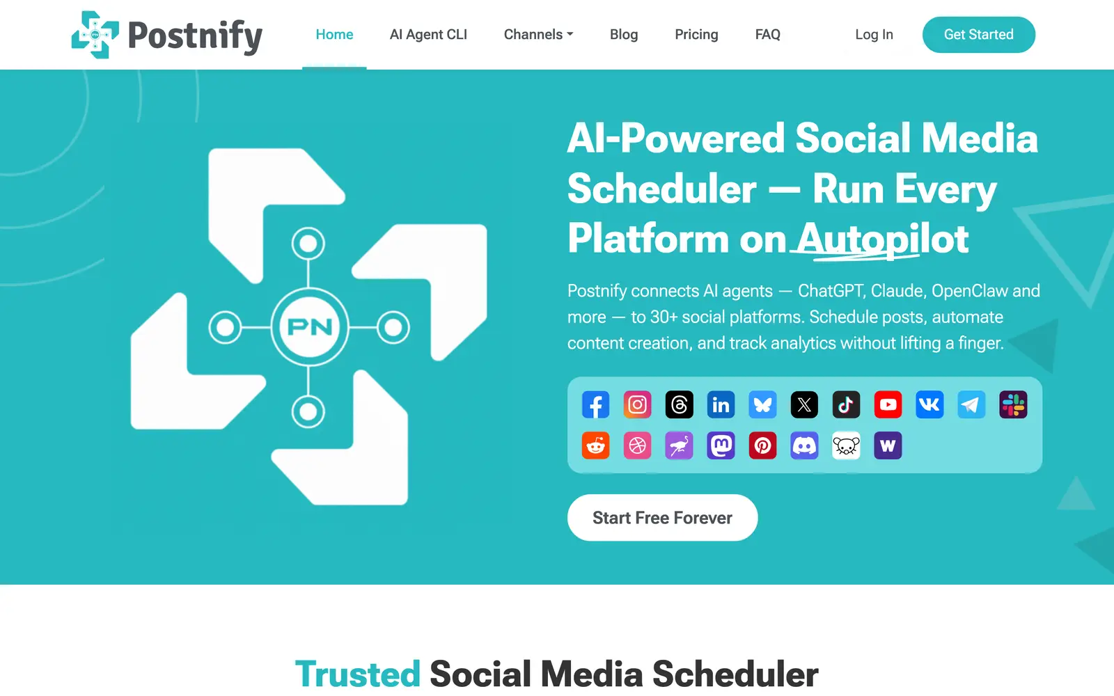Screenshot of the Postnify website