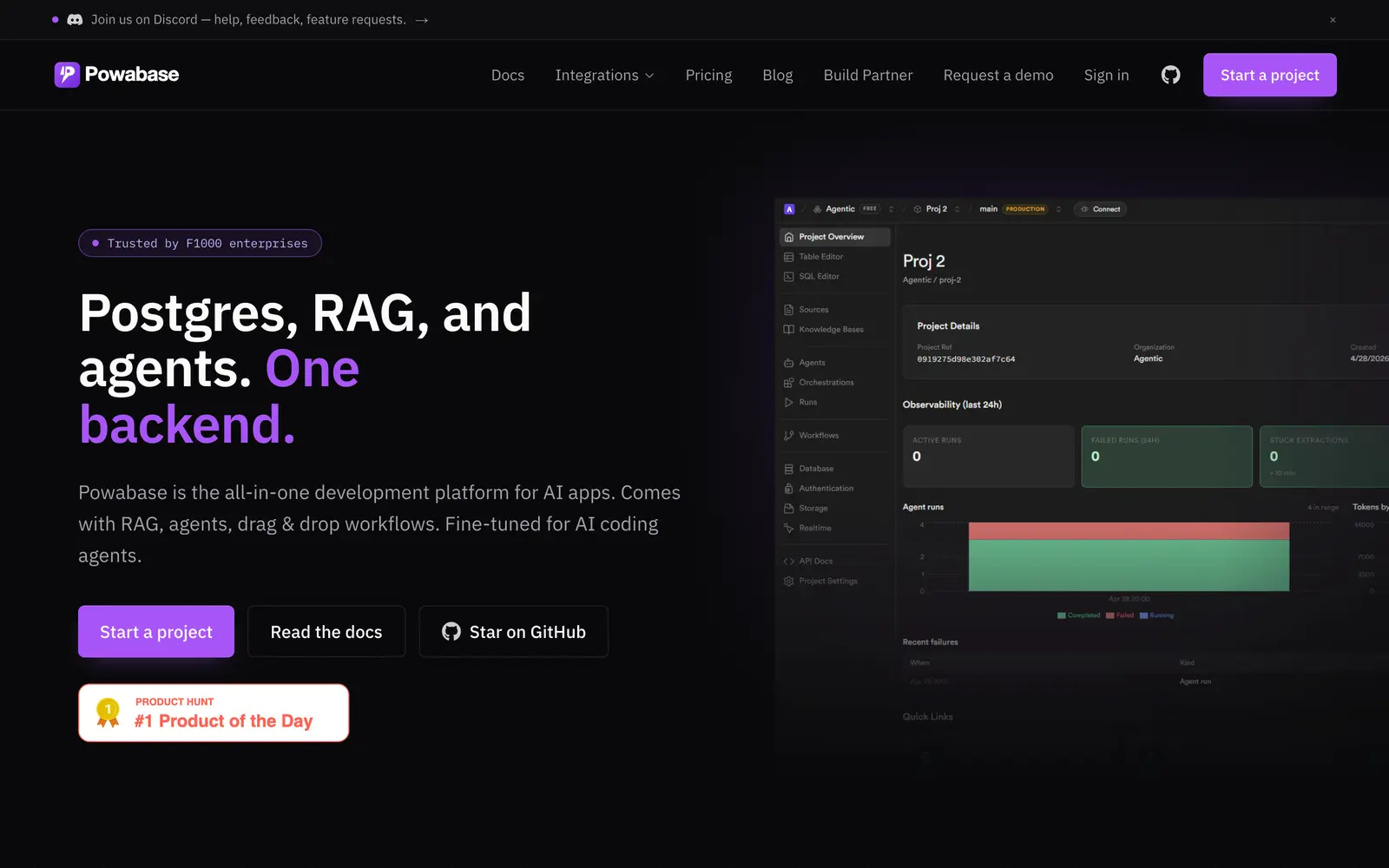 Screenshot of the Powabase website