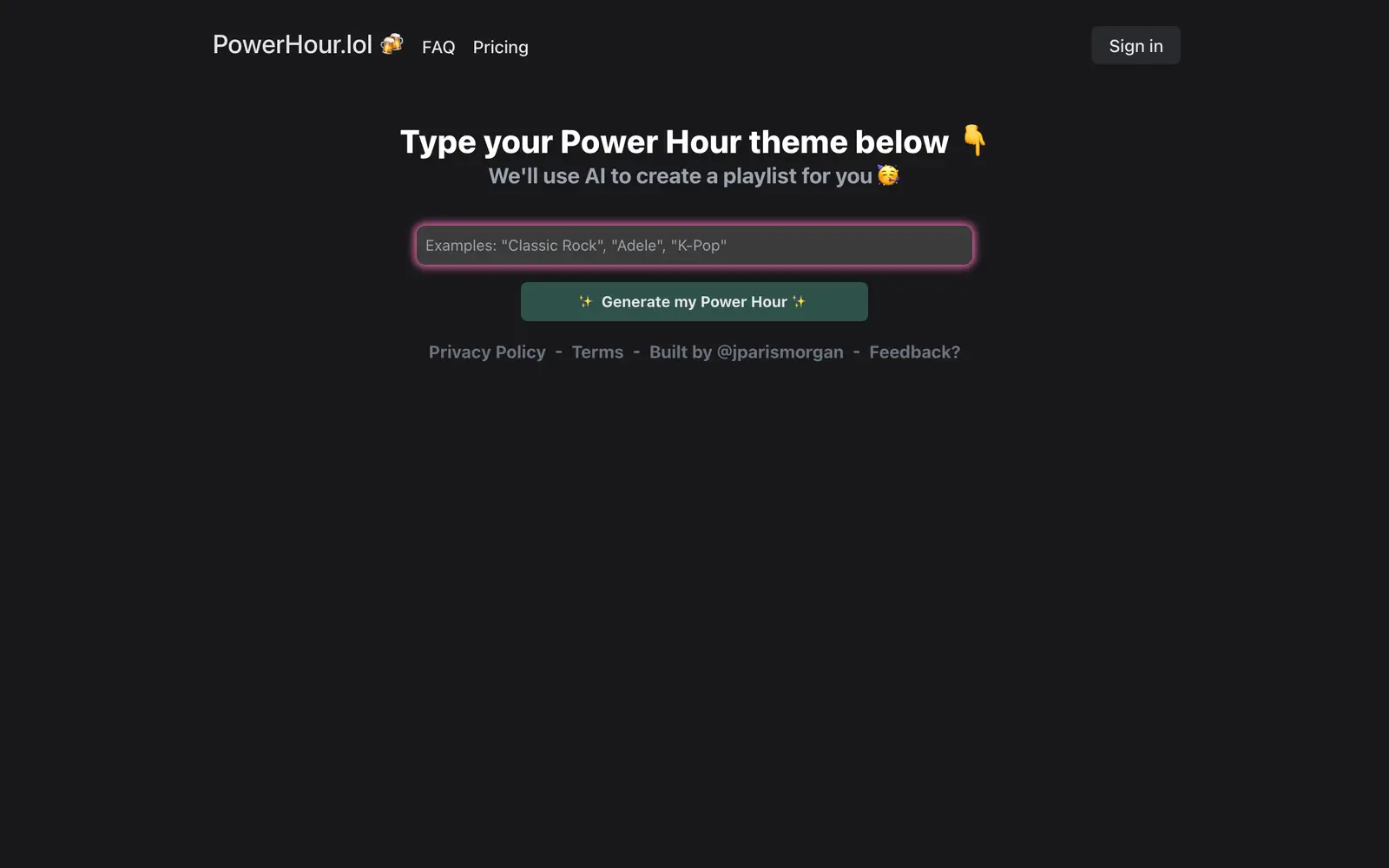 Screenshot of the PowerHour website