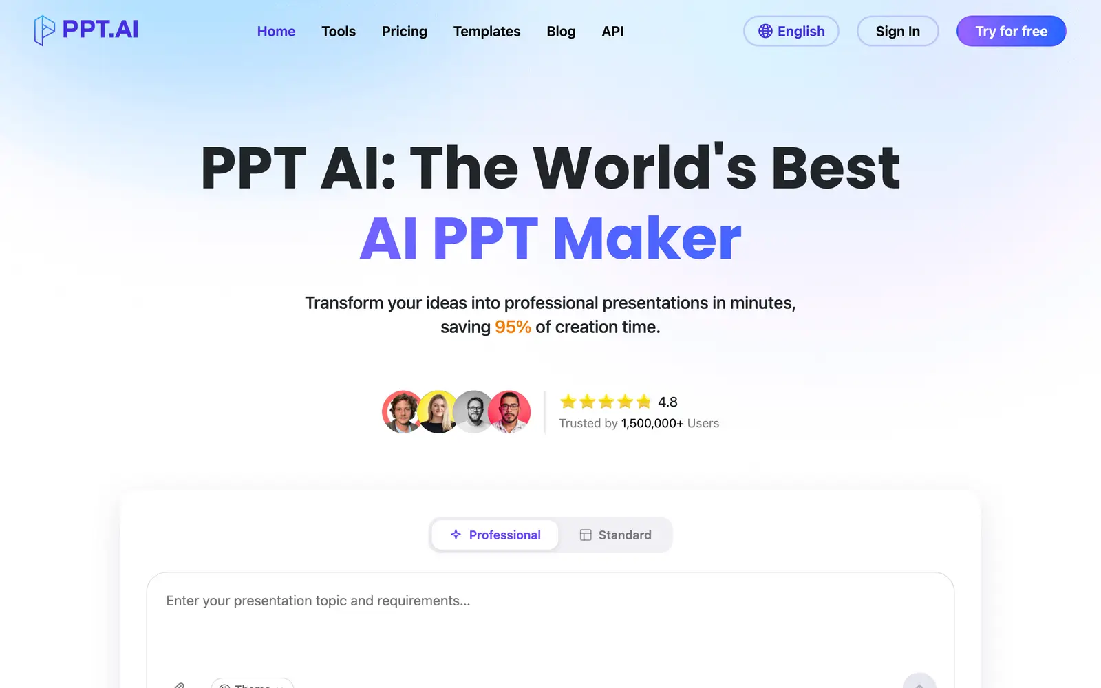 Screenshot of the PPT.AI website