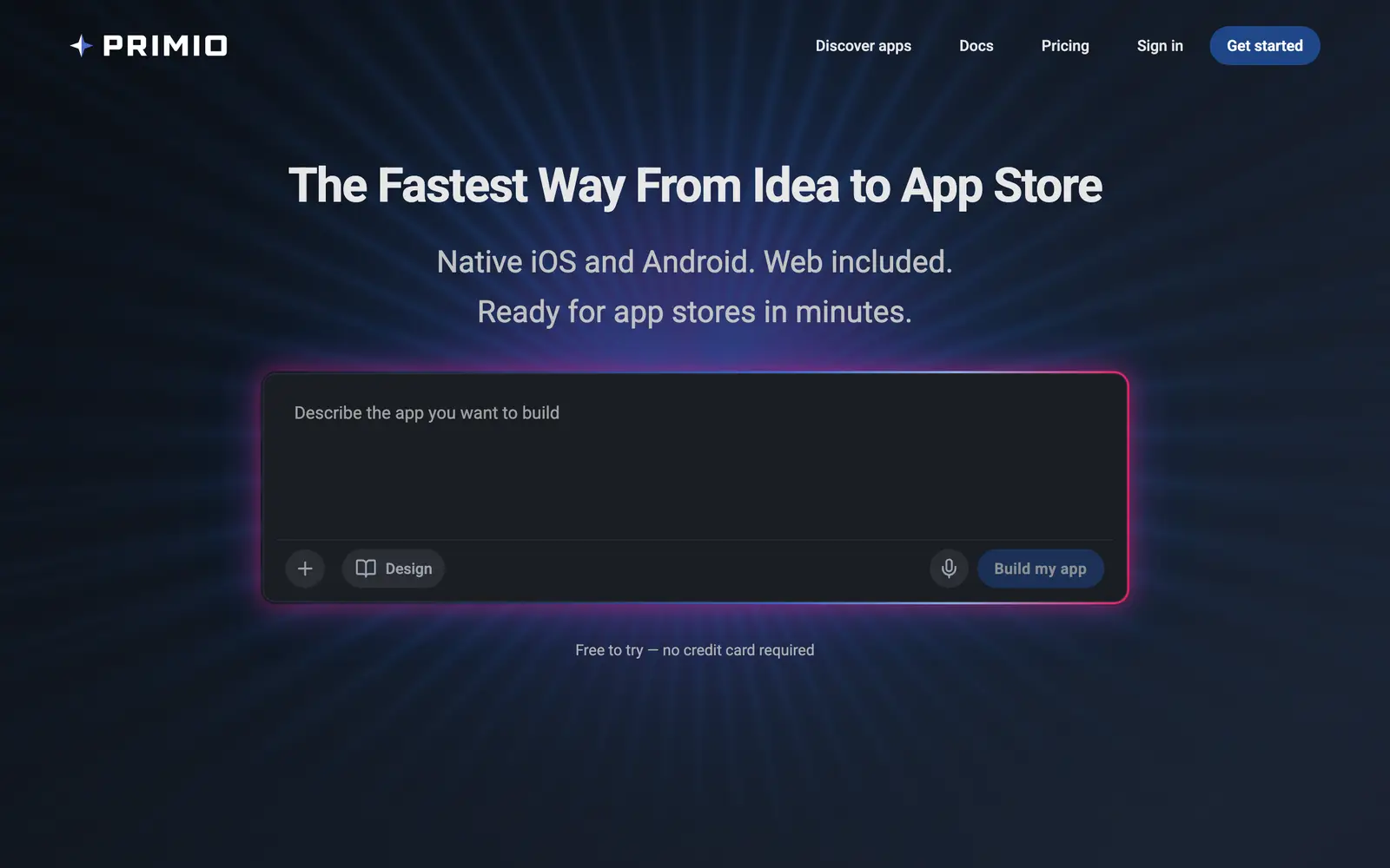 Screenshot of the Primio website