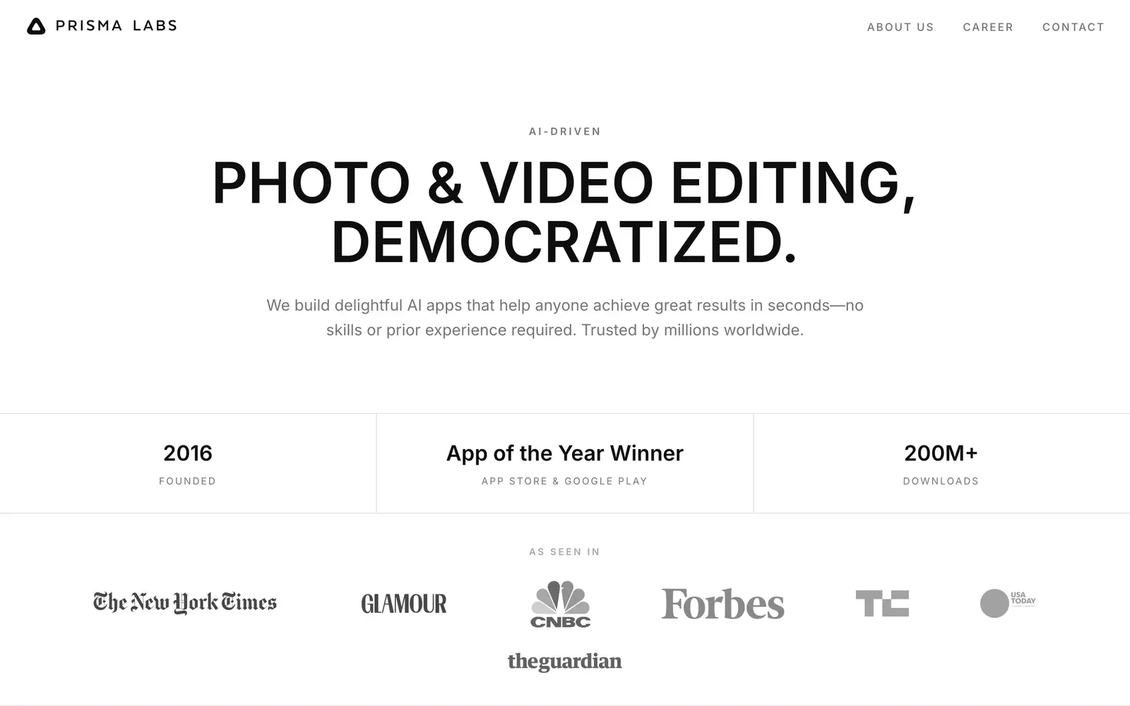 Screenshot of the Prisma AI website