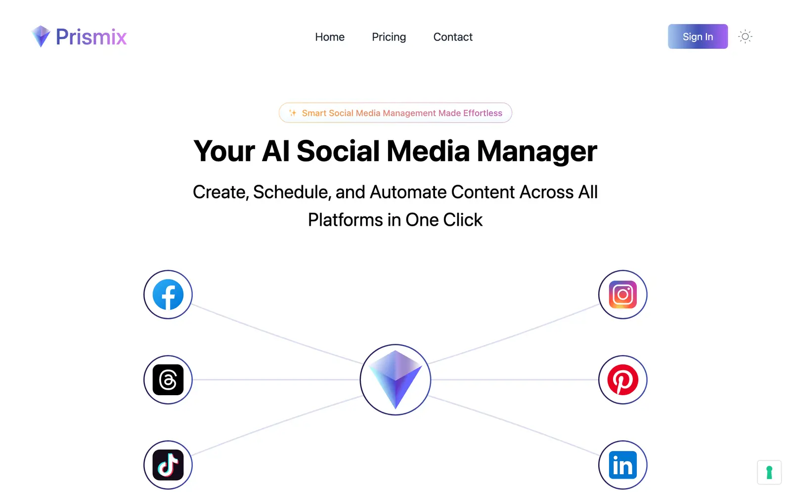 Screenshot of the Prismix website