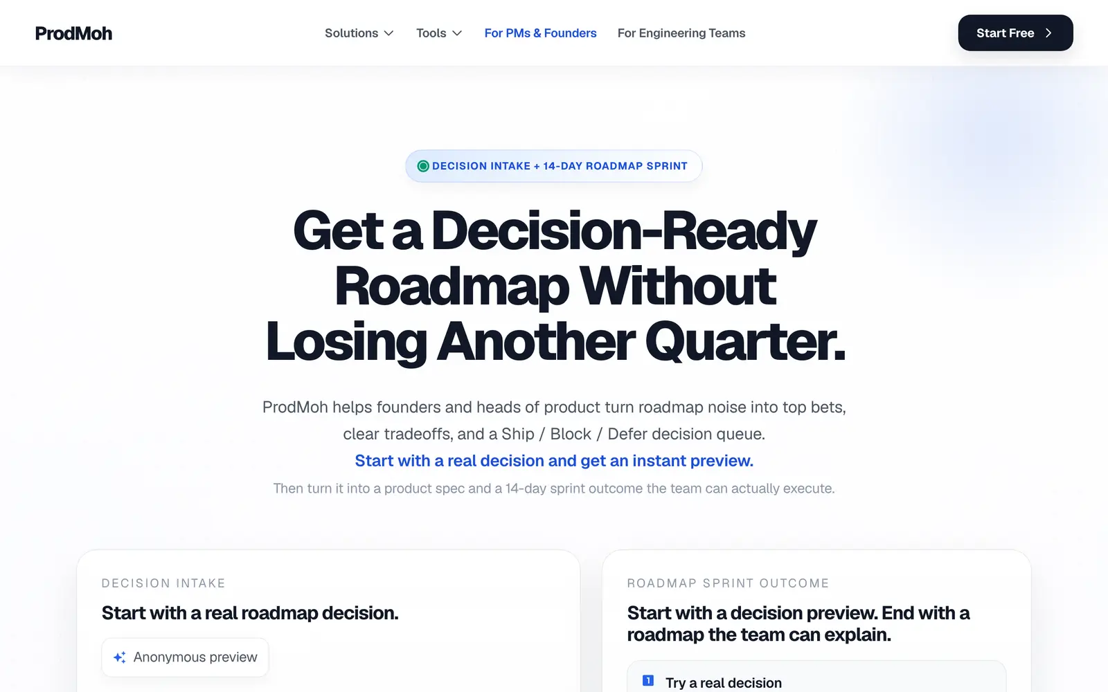 Screenshot of the ProdMoh AI website