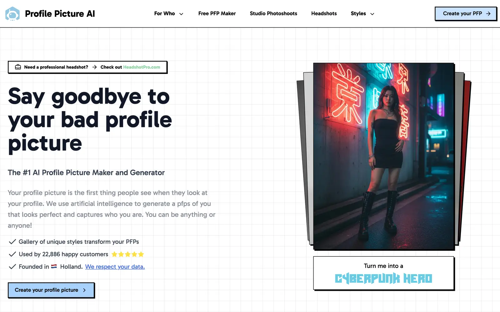 Screenshot of the Profile Picture AI website