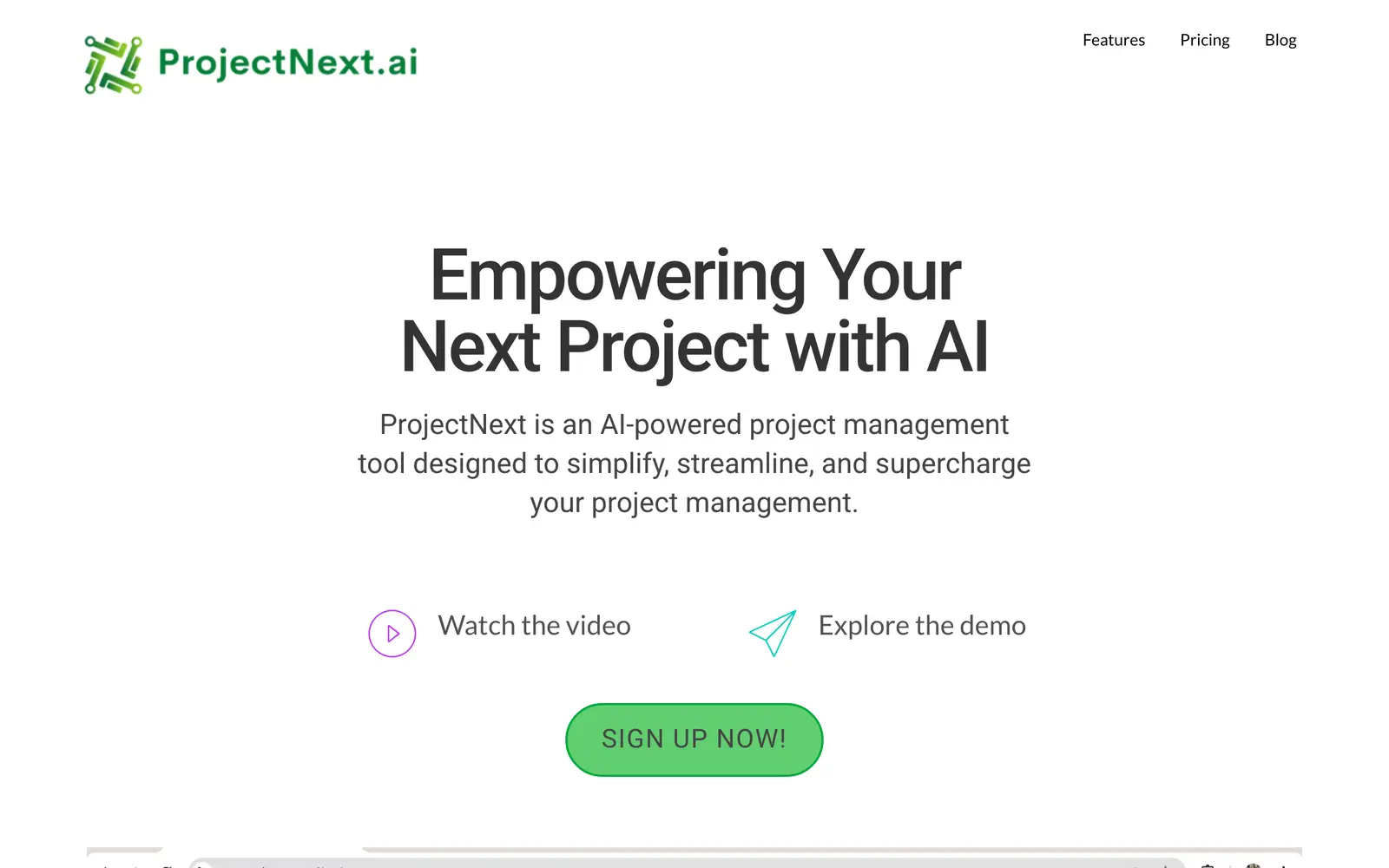 Screenshot of the ProjectNext website