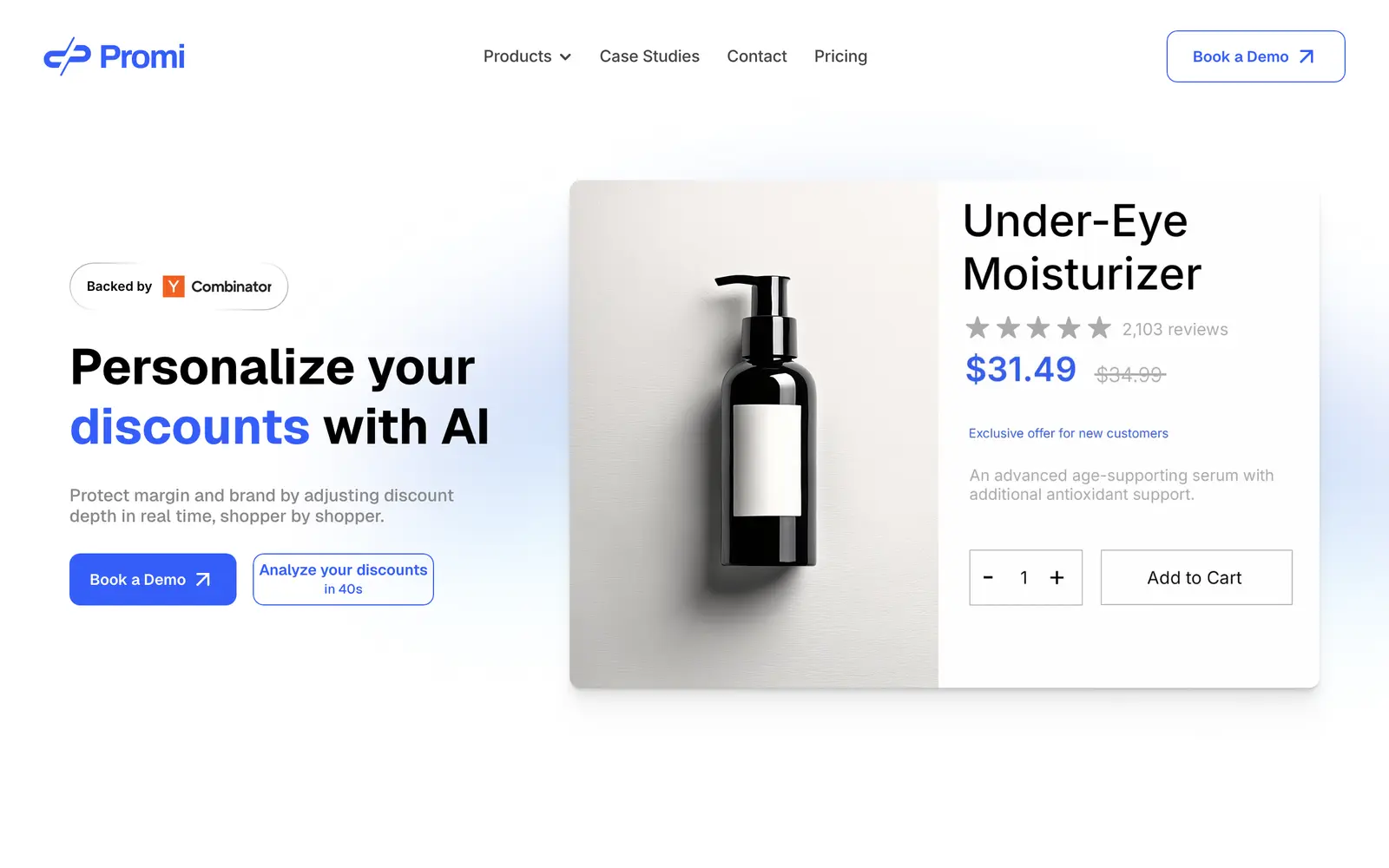 Screenshot of the Promi website