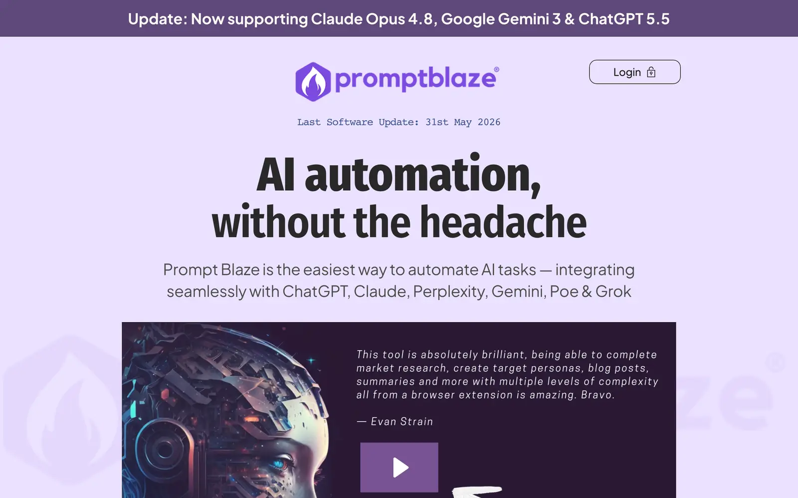 Screenshot of the Prompt Blaze website