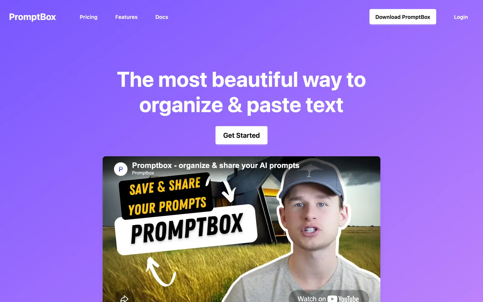 Screenshot of the PromptBox website