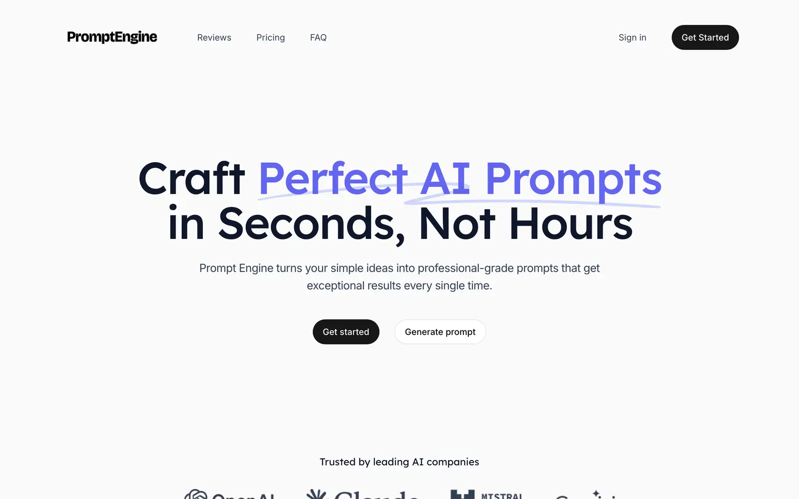 Screenshot of the Prompt Engine website