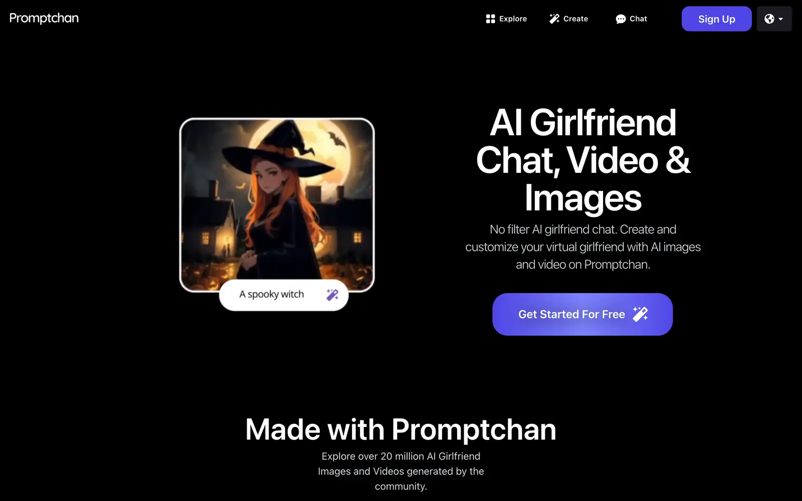 Screenshot of the Promptchan website