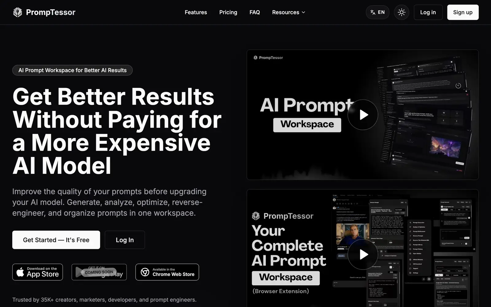 Screenshot of the PrompTessor website