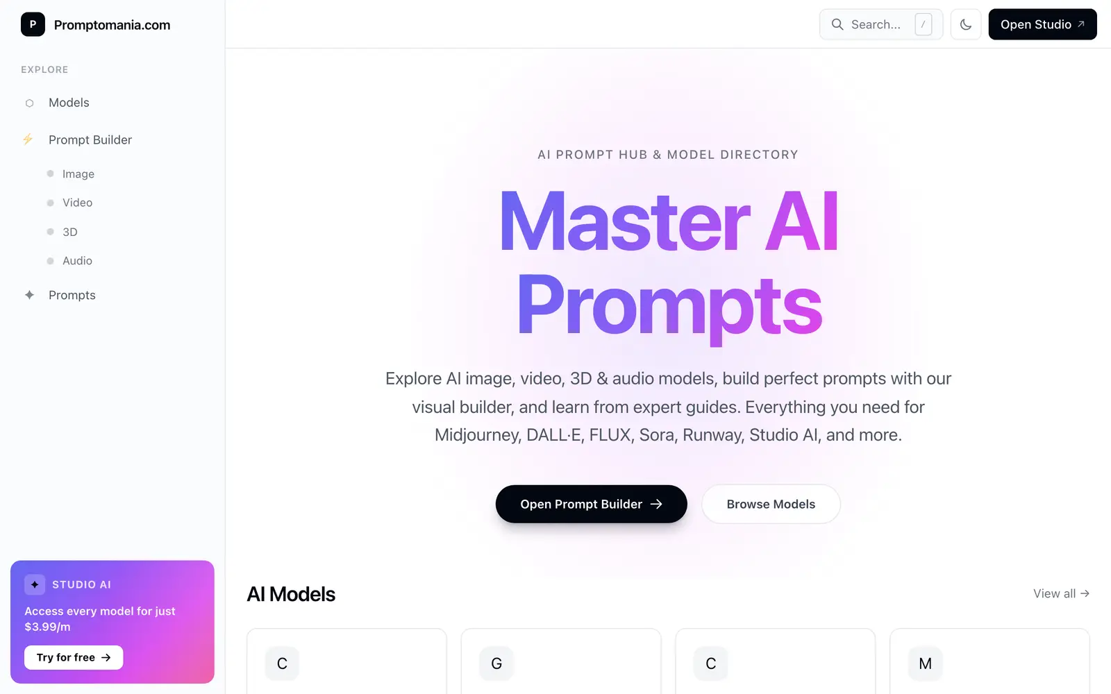 Screenshot of the promptoMANIA website