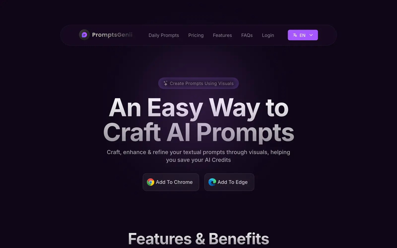 Screenshot of the PromptsGenii website