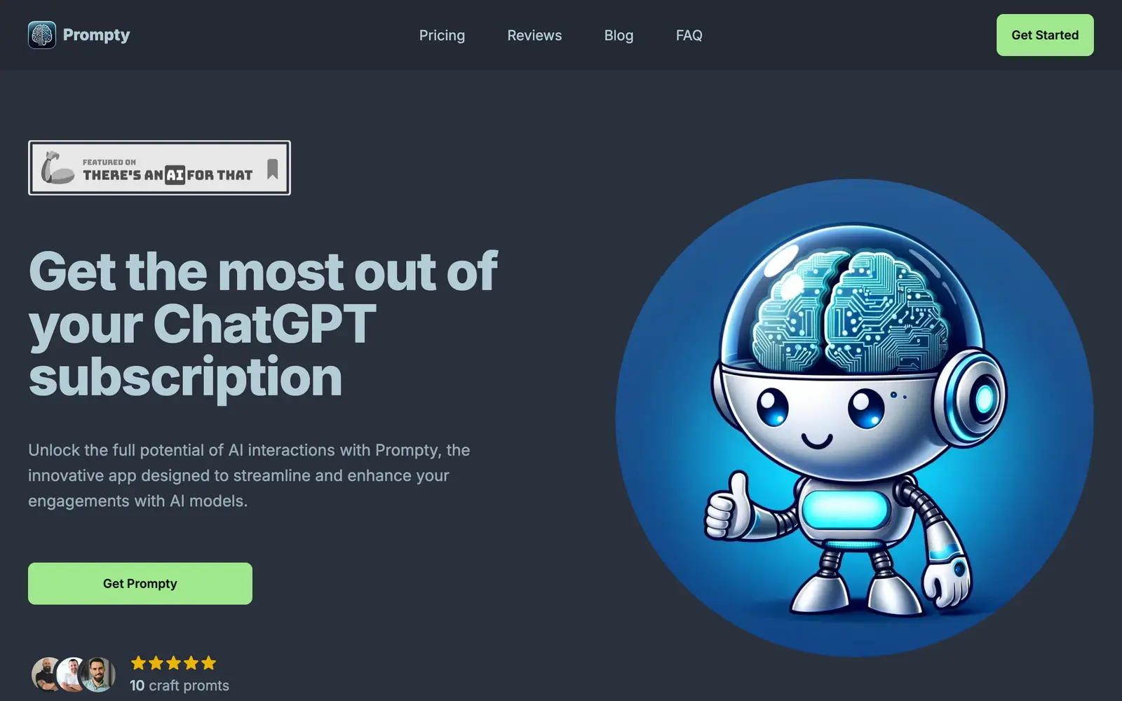 Screenshot of the Prompty App website