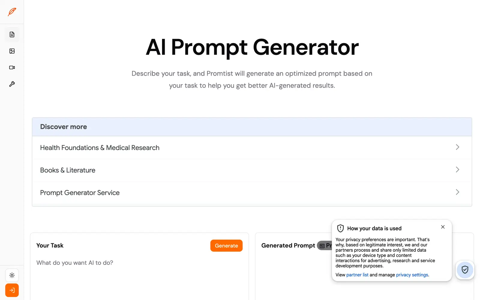 Screenshot of the Promtist website