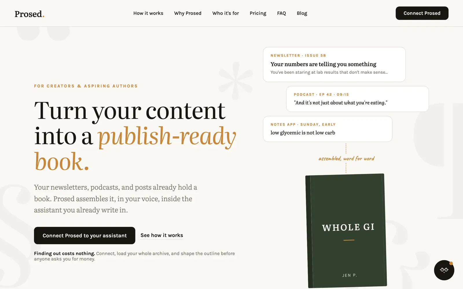 Screenshot of the Prosed website