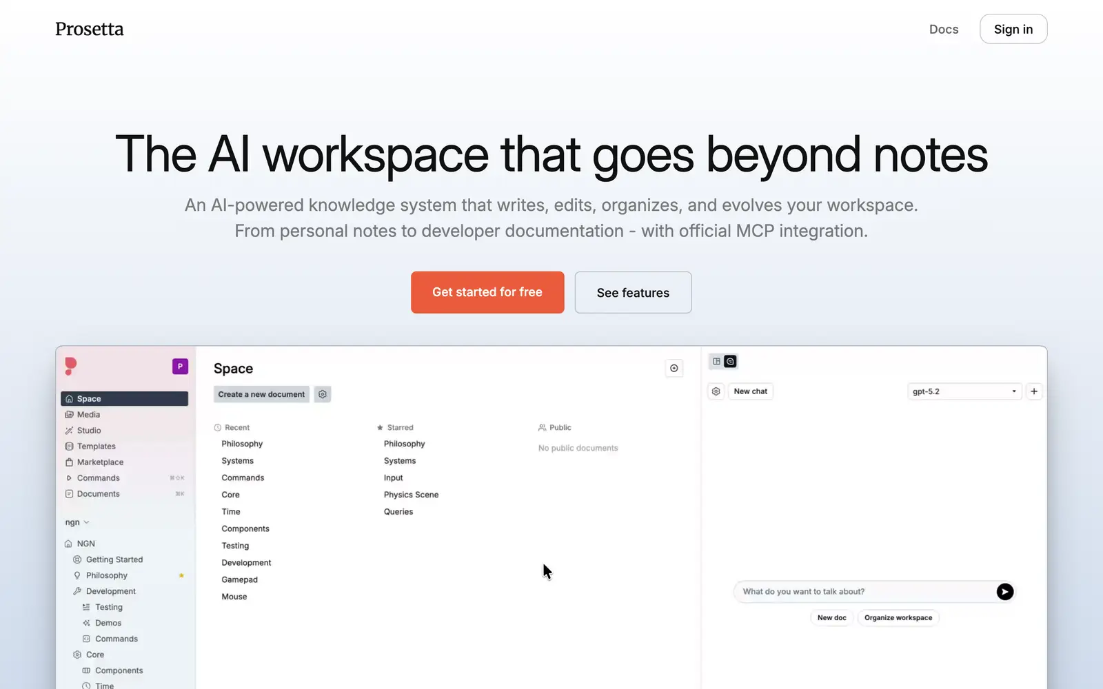 Screenshot of the Prosetta website