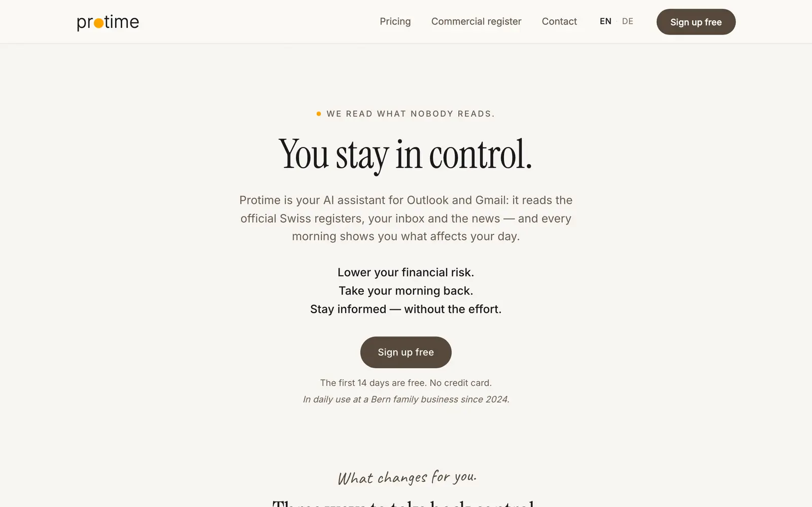 Screenshot of the Protime AI website