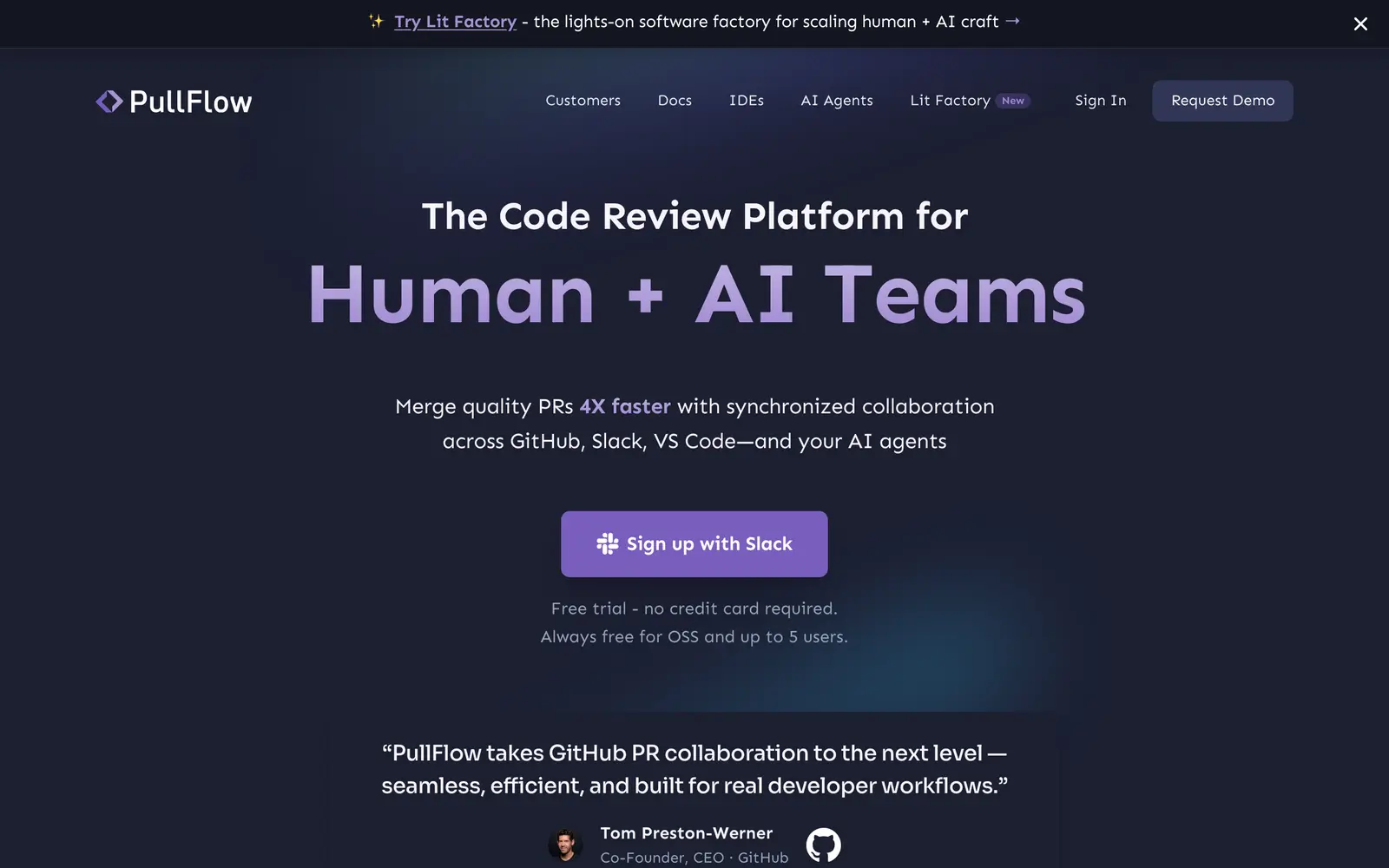 Screenshot of the Pullflow website