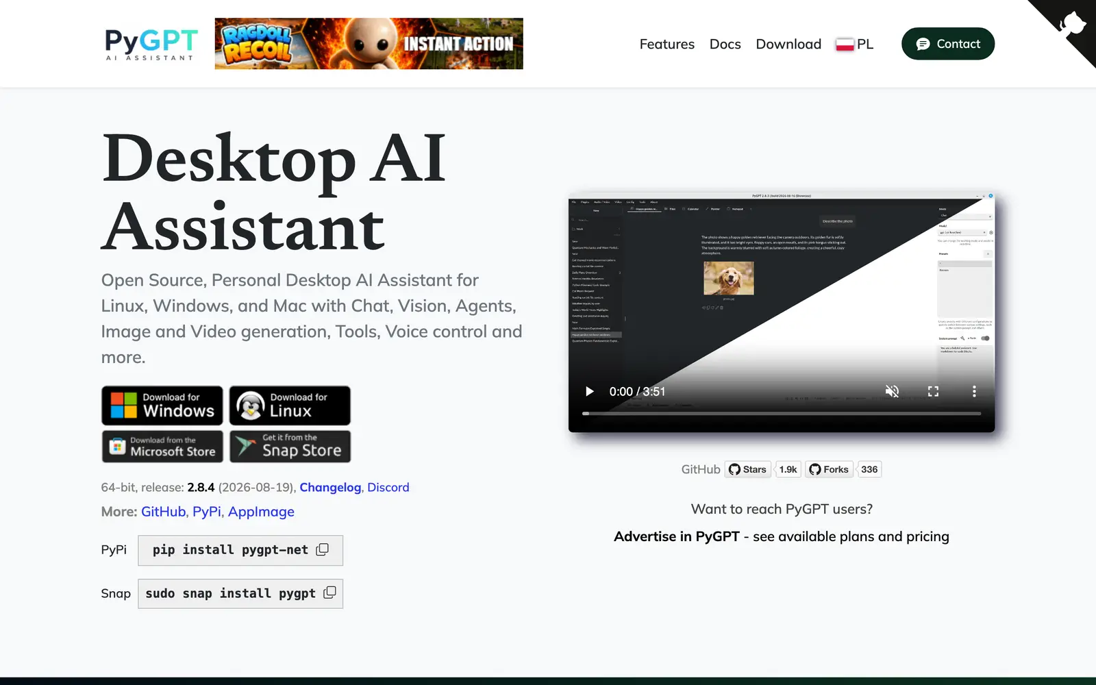 Screenshot of the PyGPT website