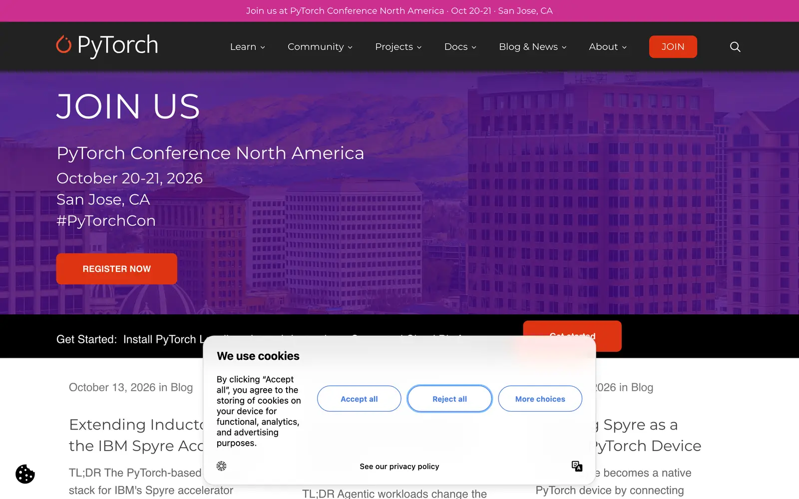 Screenshot of the PyTorch website