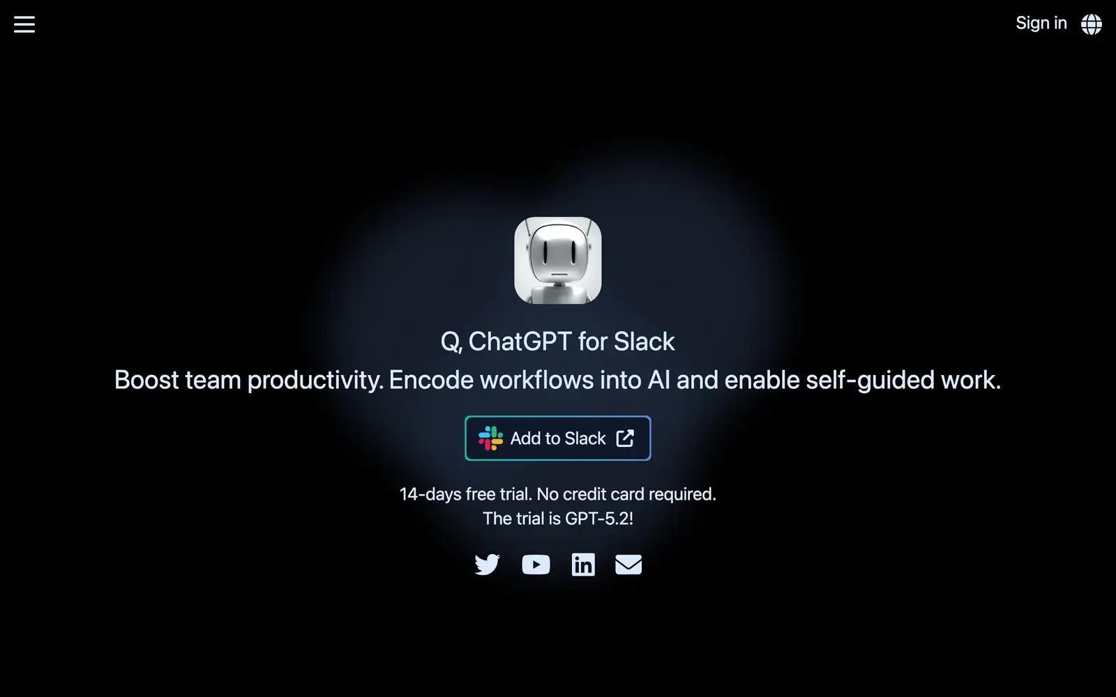 Screenshot of the Q for Slack website