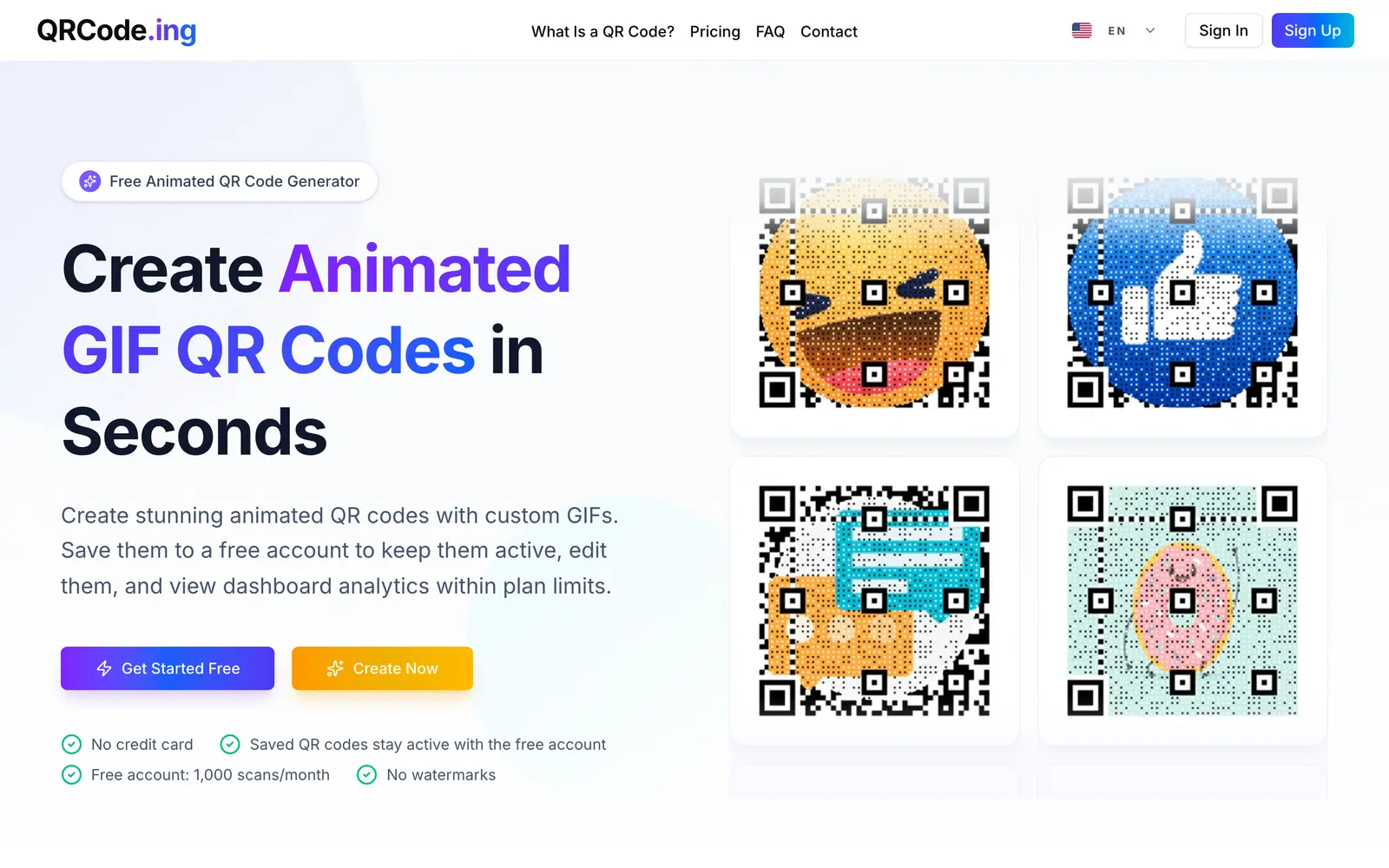 Screenshot of the QRCode.ing website