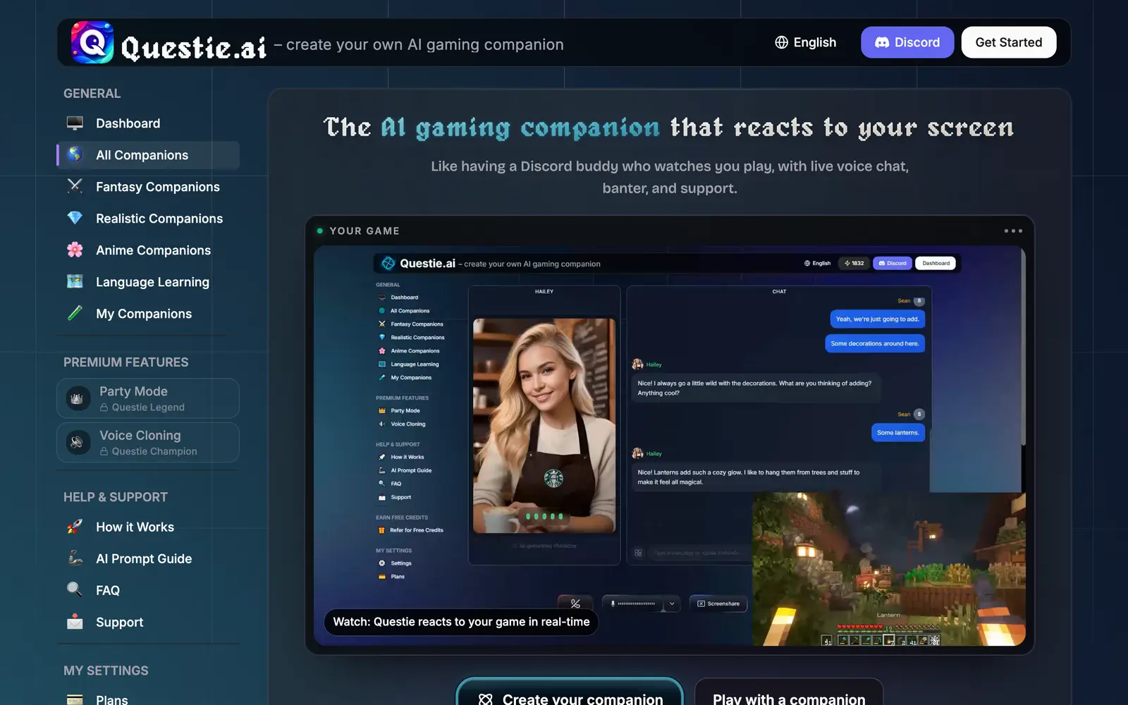 Screenshot of the Questie AI website