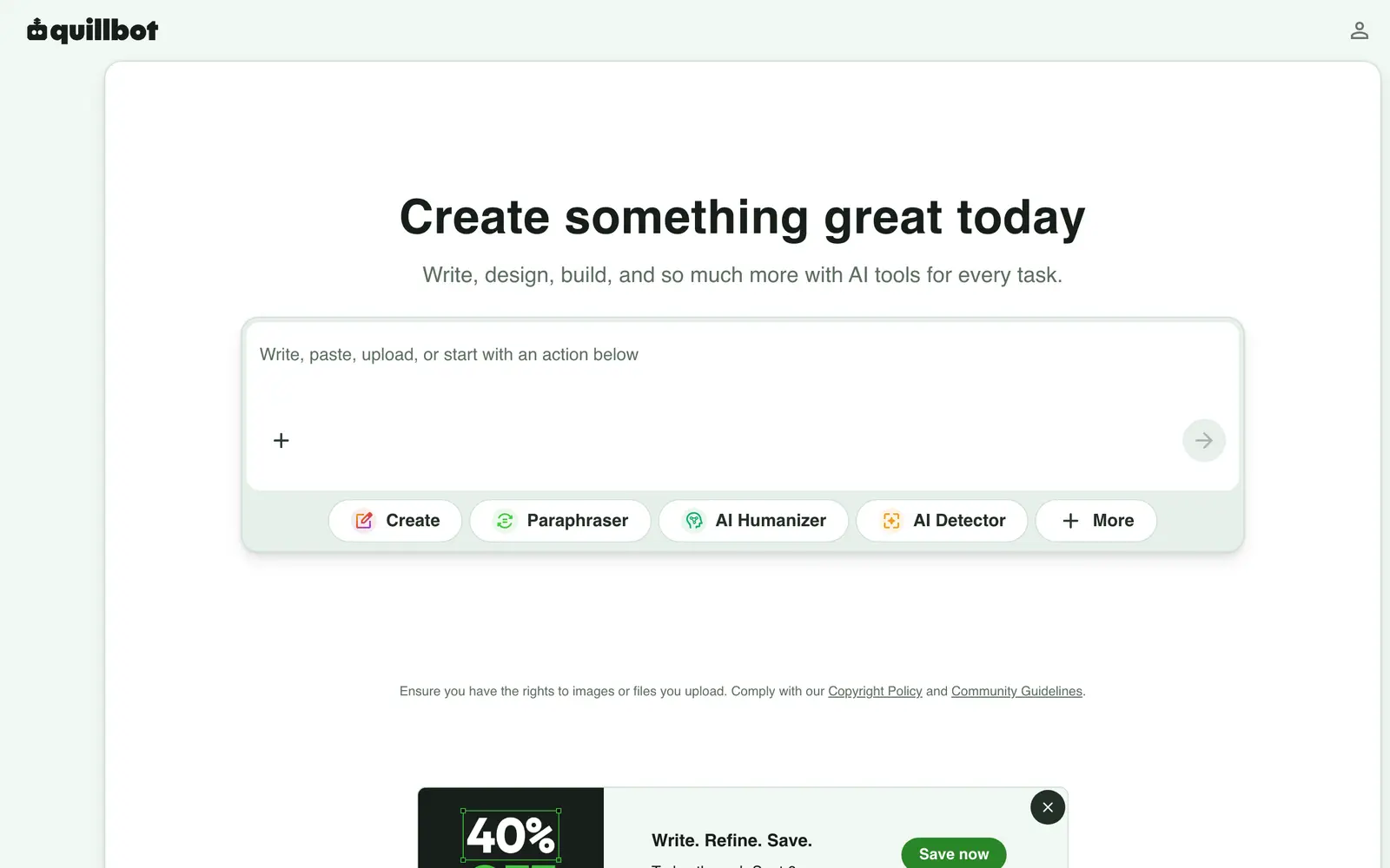 Screenshot of the QuillBot website