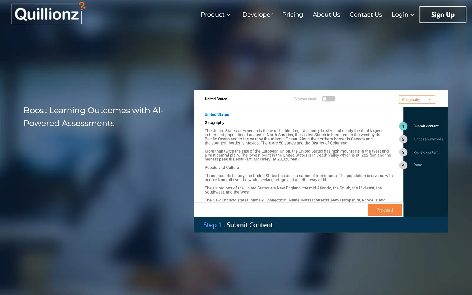 Screenshot of the Quillionz website