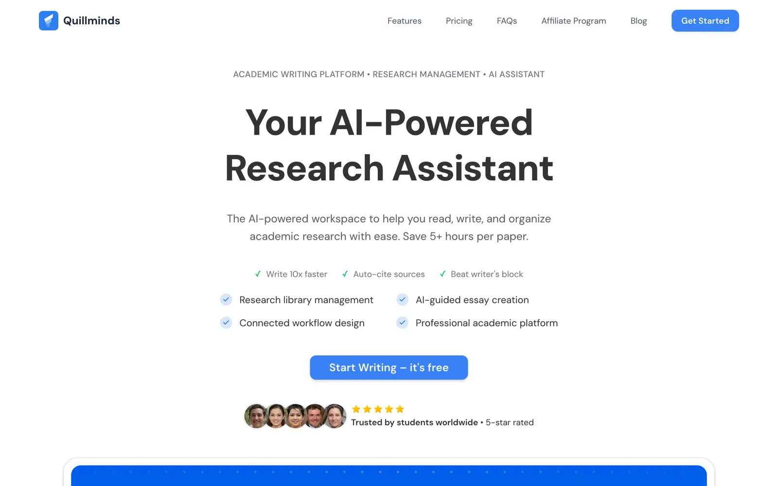 Screenshot of the QuillMinds website