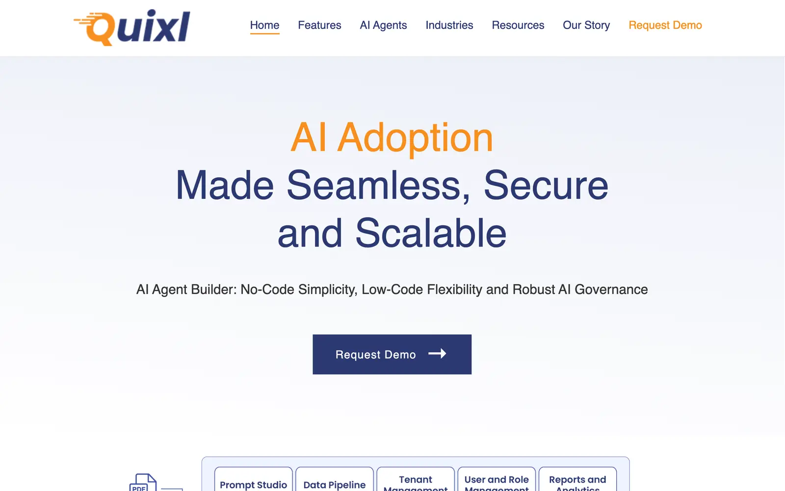 Screenshot of the Quixl website