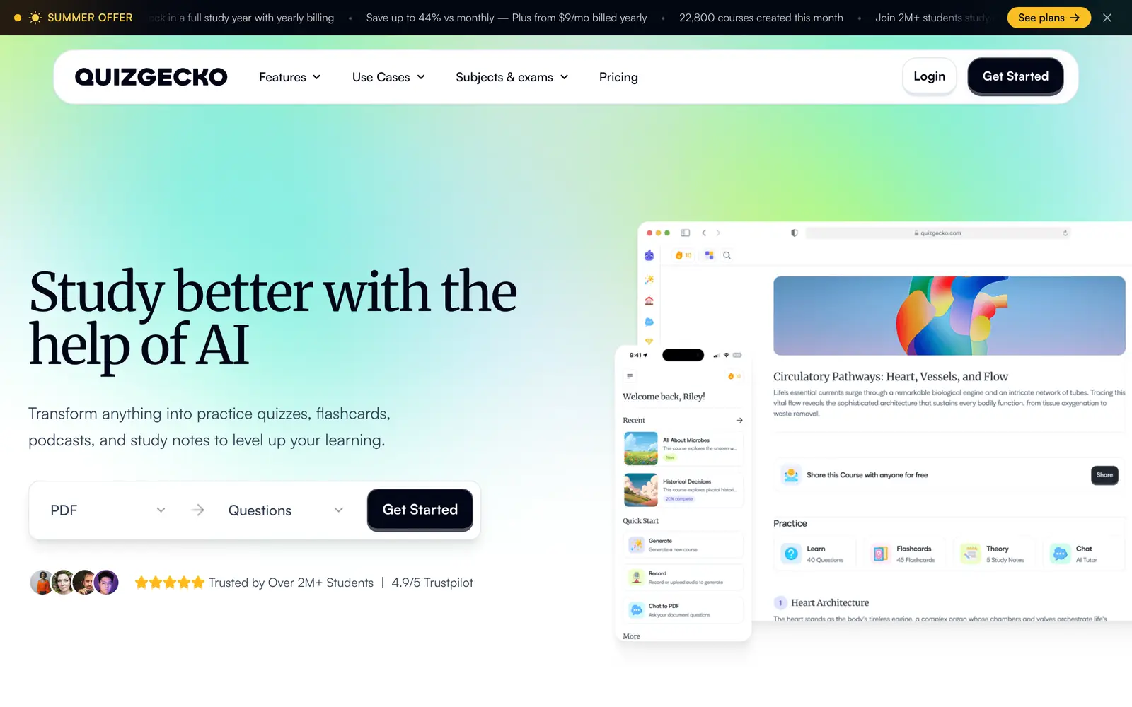 Screenshot of the Quizgecko website