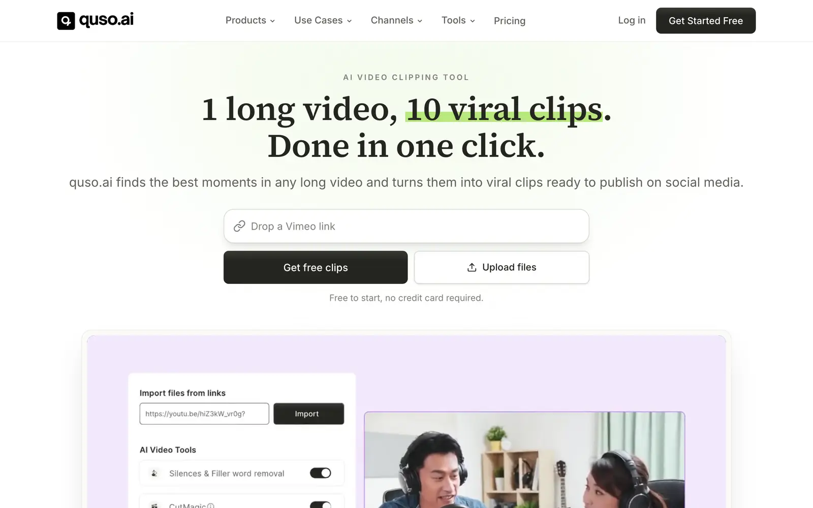 Screenshot of the quso.ai website
