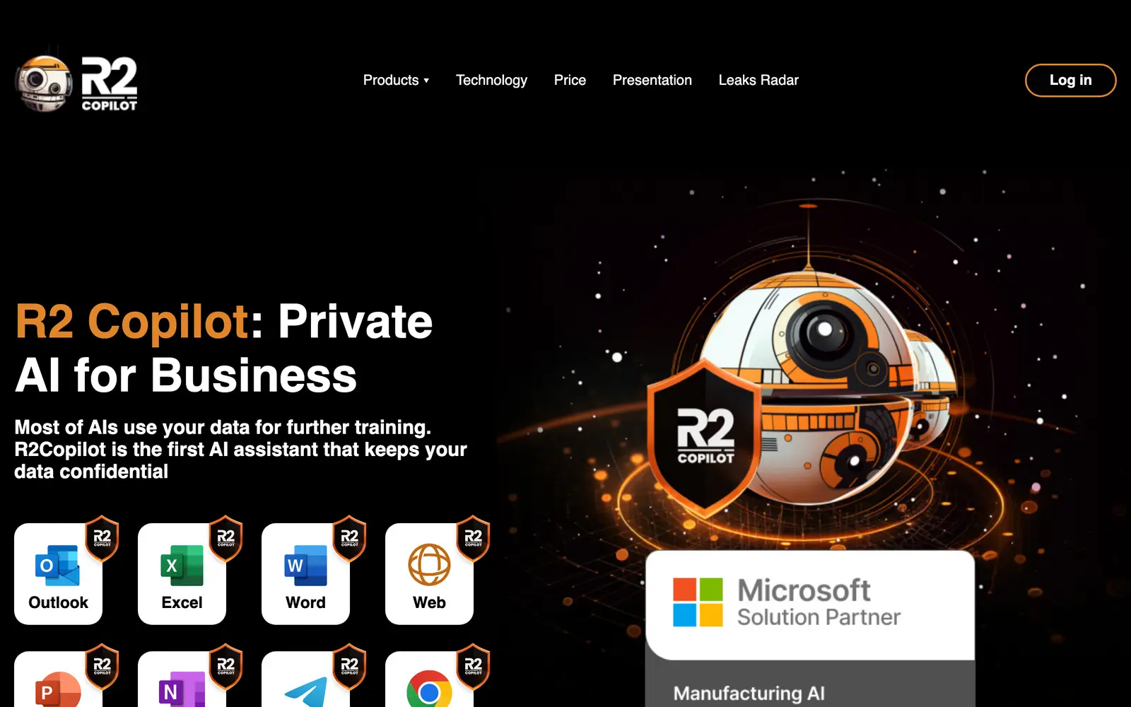 Screenshot of the R2 Copilot website