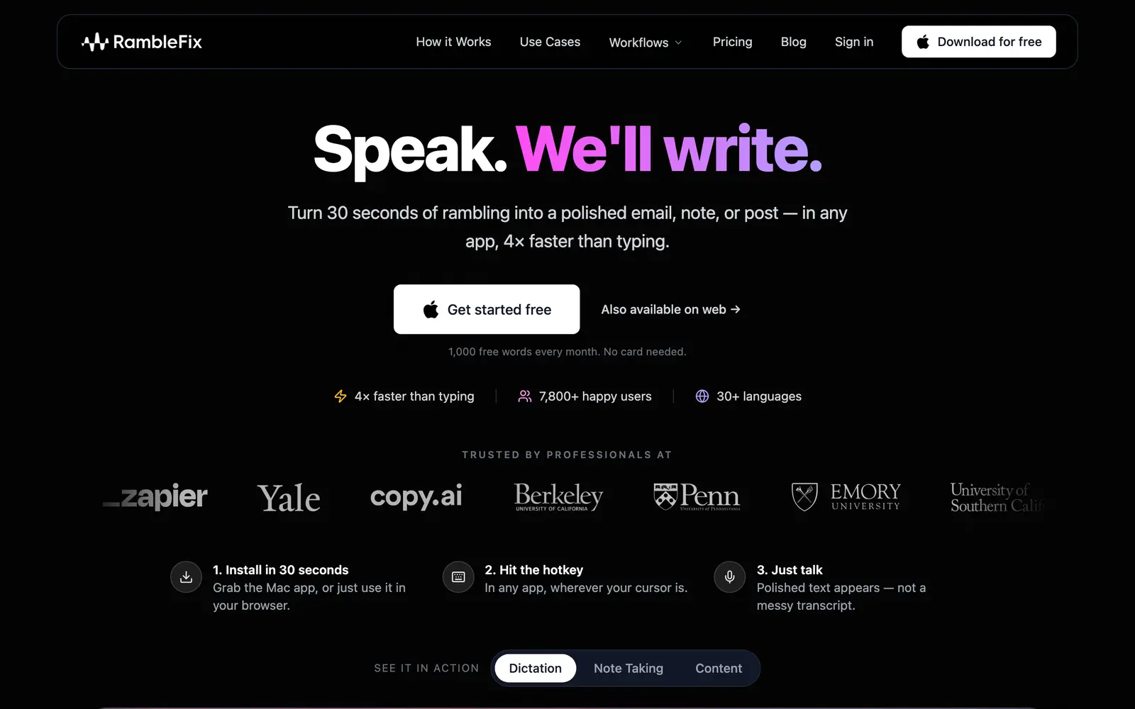 Screenshot of the RambleFix website