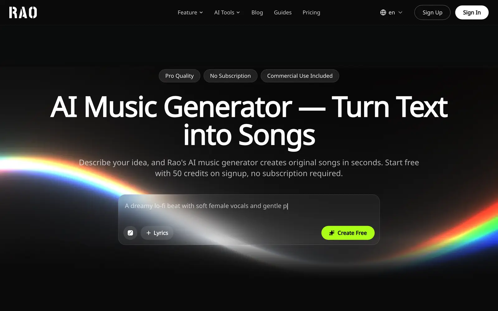 Screenshot of the RaoMusic website