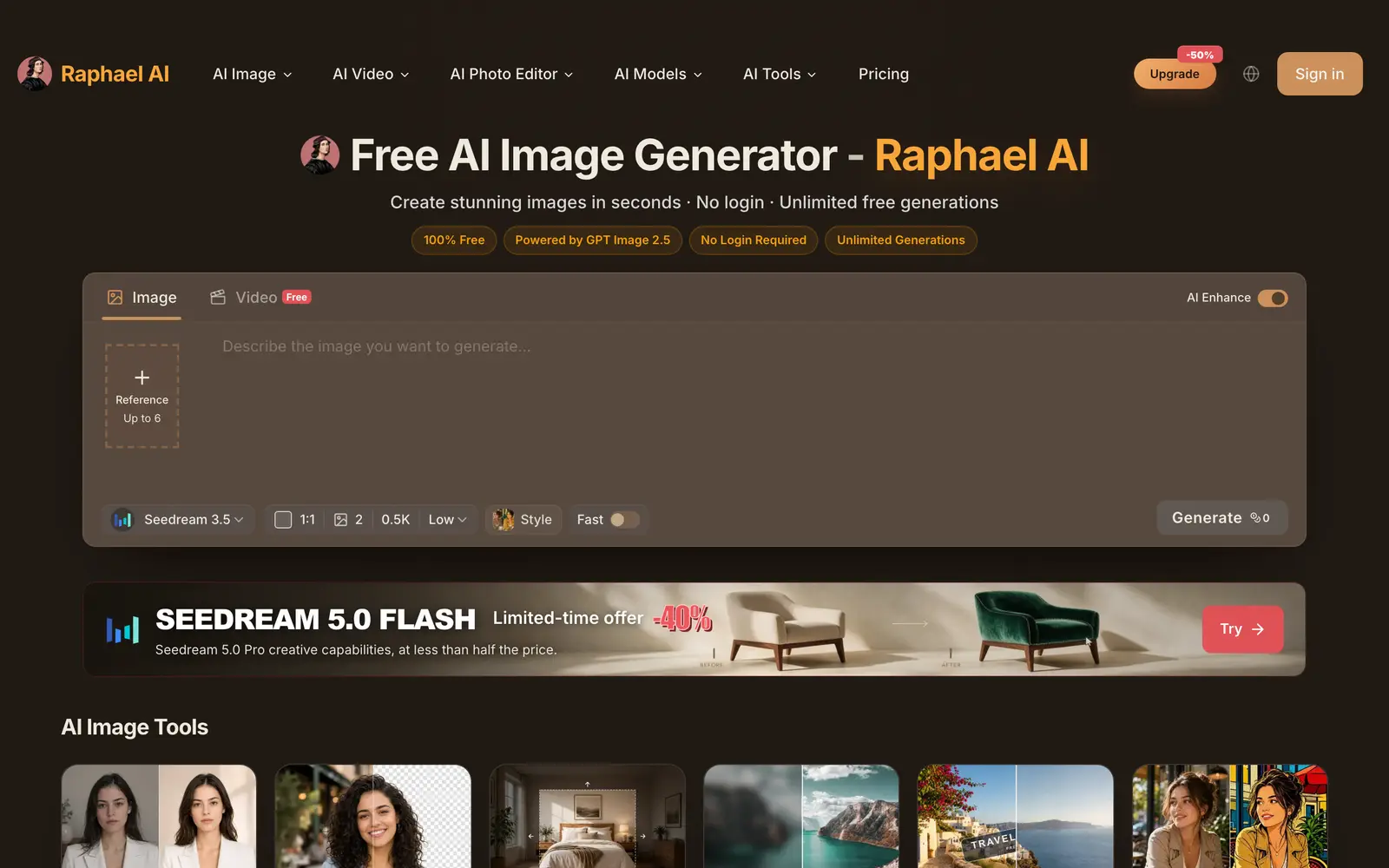 Screenshot of the Raphael AI website