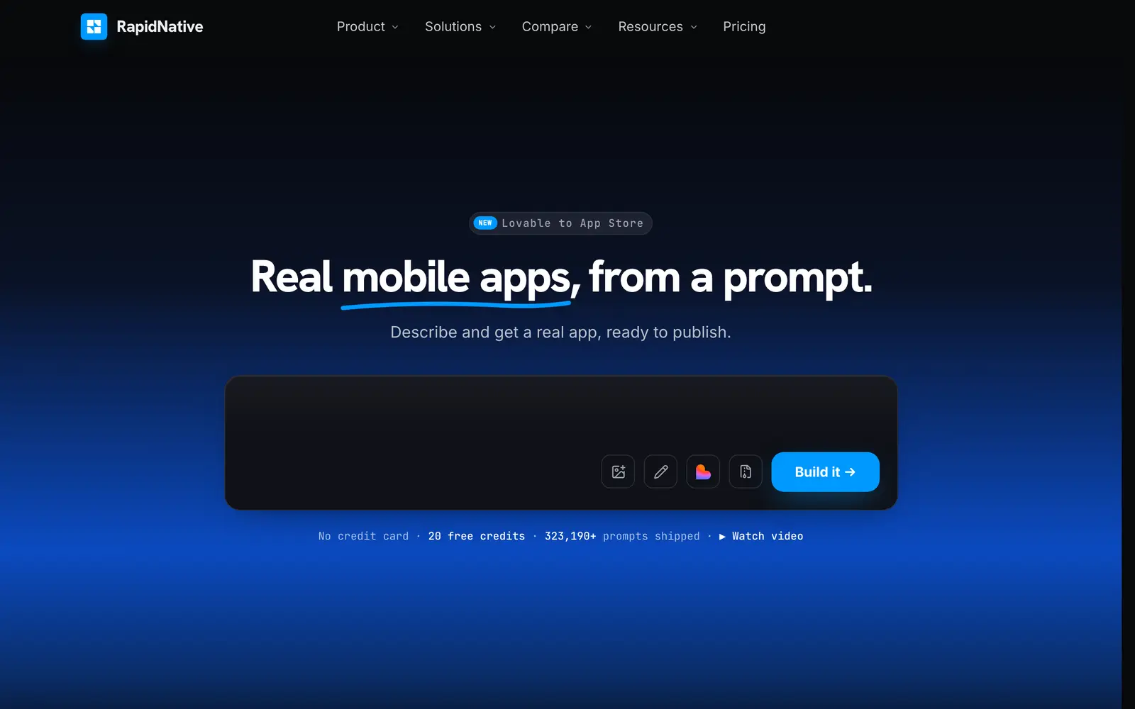 Screenshot of the RapidNative website