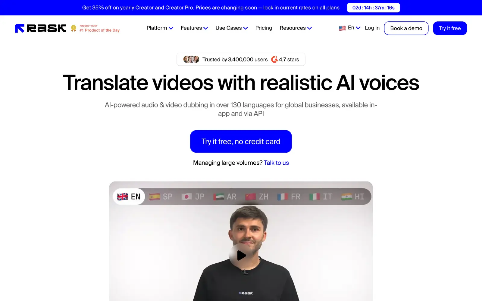 Screenshot of the Rask AI website