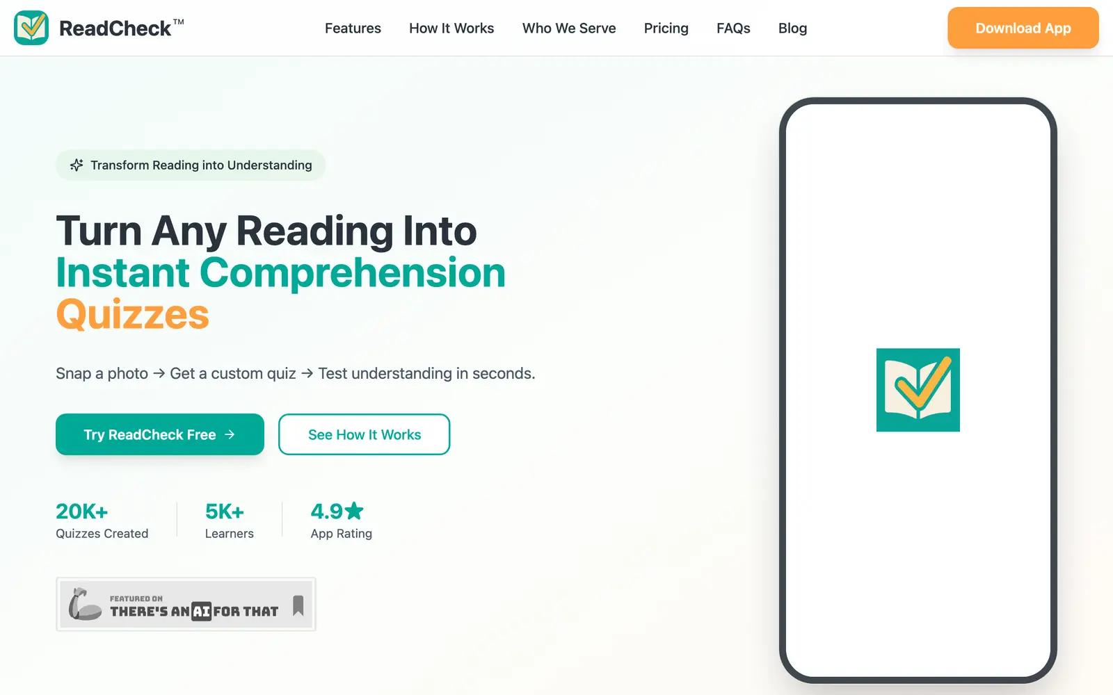 Screenshot of the ReadCheck website