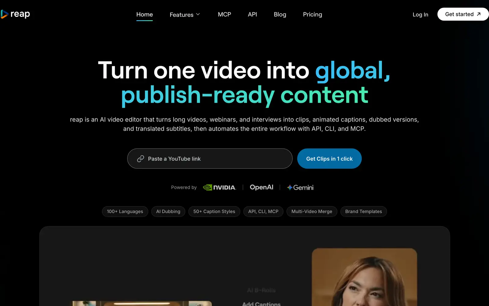 Screenshot of the reap website