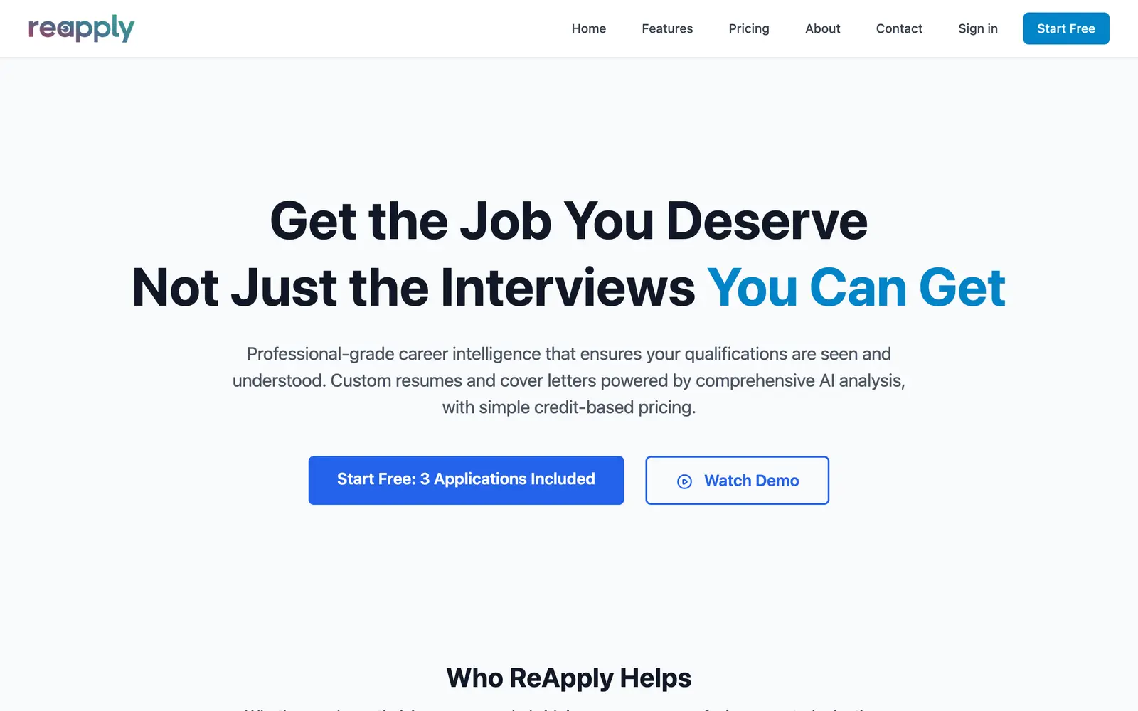 Screenshot of the ReApply website