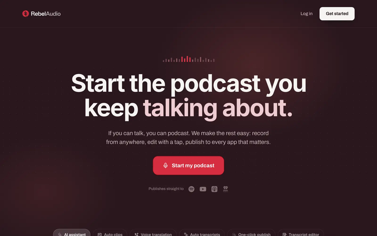 Screenshot of the Rebel Audio website